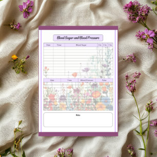 Lila Garten_ Blutdruck- und Zuckerprotokoll Notizblock