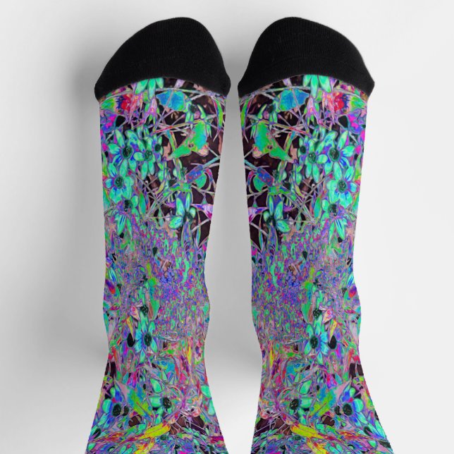 Lila Garten mit Psychedelic Aquamarine-Blume Socken (Oben)