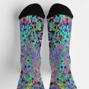 Lila Garten mit psychedelischen Aquamarin-Blumen Socken