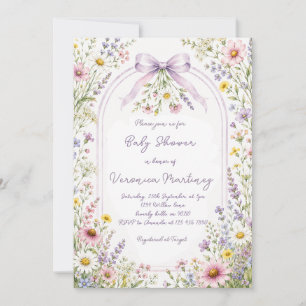 Lila Garten Wildblumen-Rand Mädchen Baby Shower Einladung