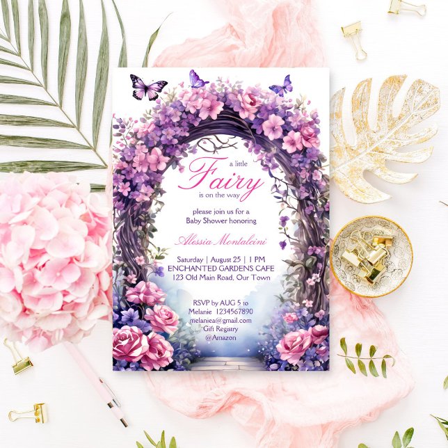 Lila Gartenmärchendusche Einladung (Purple enchanted garden fairy baby shower invitation editable template instant download fairycore)
