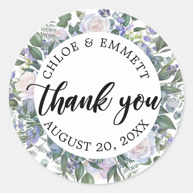 Lila Gastgeschenk Hochzeit mit weißem Blau Runder Aufkleber (Vorderseite)