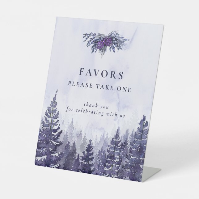 Lila Gastgeschenke Hochzeiten des Pinienwaldes Sockelschild (Vorderseite)