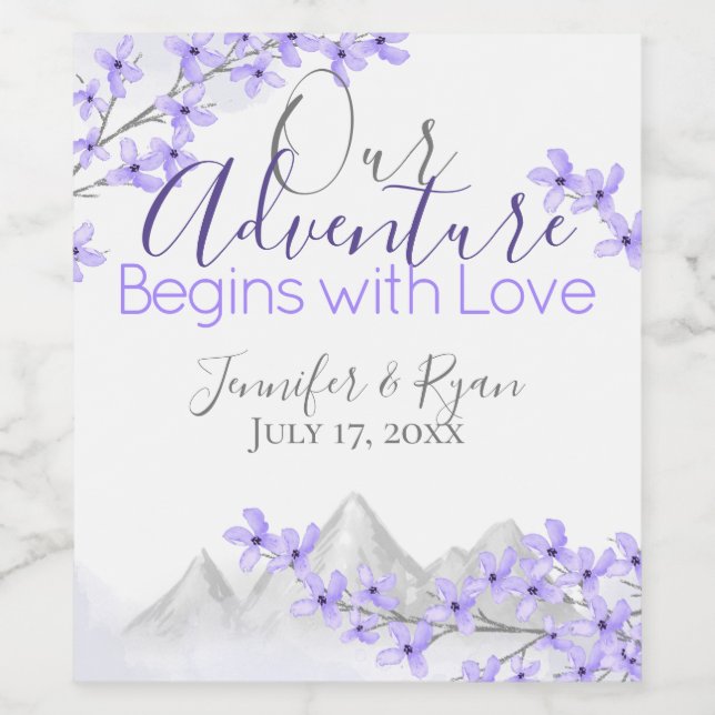 Lila Gebirge Lilac Floral Wasserfarbe Weinetikett (Einzelnes Label)