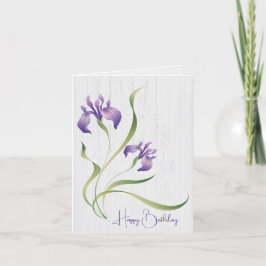 Lila Geburtstag Iris auf Holz Karte