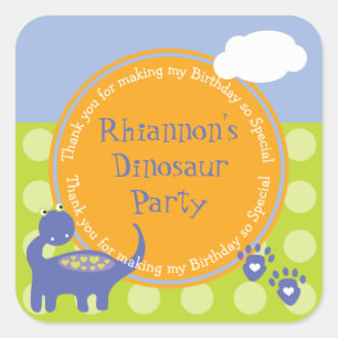 Lila Geburtstag von Dinosaur mit Punkten Danke Quadratischer Aufkleber