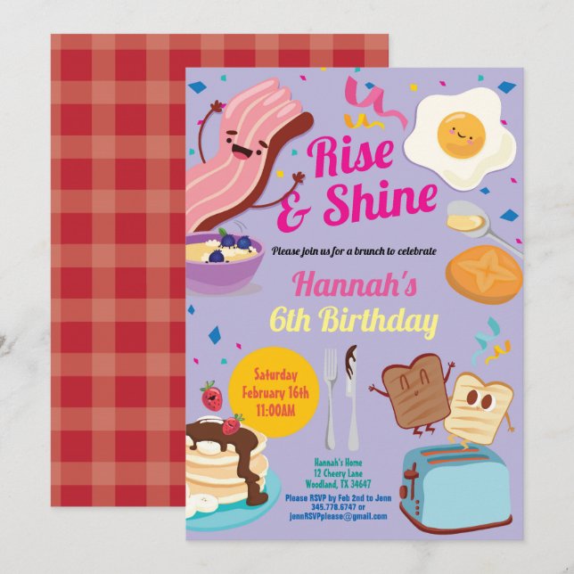 Lila Geburtstagsfeier Steigung und Glanz Einladung (Vorne/Hinten)