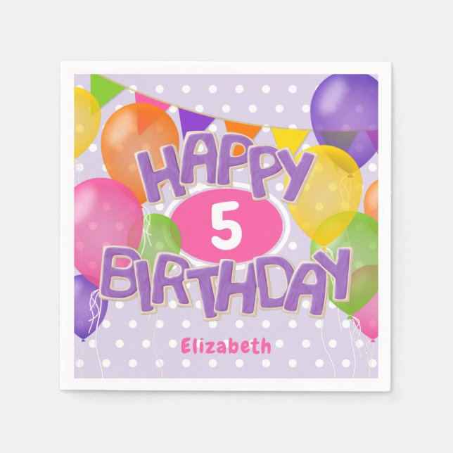 lila Geburtstagskekse mit Ballons Serviette (Vorderseite)