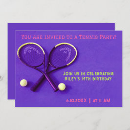 Lila Geburtstagsparty-Rackets und Balls-Tennis Einladung