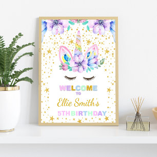 Lila Geburtstagsparty von Unicorn Begrüßungszeiche Poster