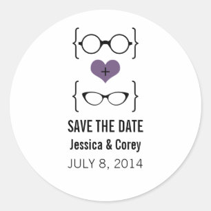 Lila Geeky Glasses Save the Date Stickers