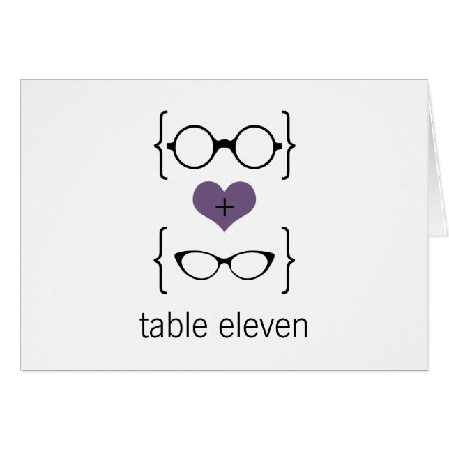 Lila Geeky Glasses Tischnummer Card (Vorderseite (Horizontal))