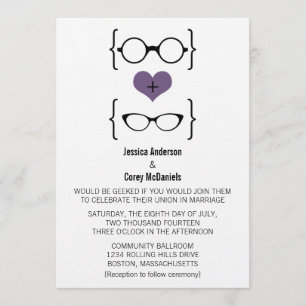 Lila Geeky Glasses Wedding Einladung