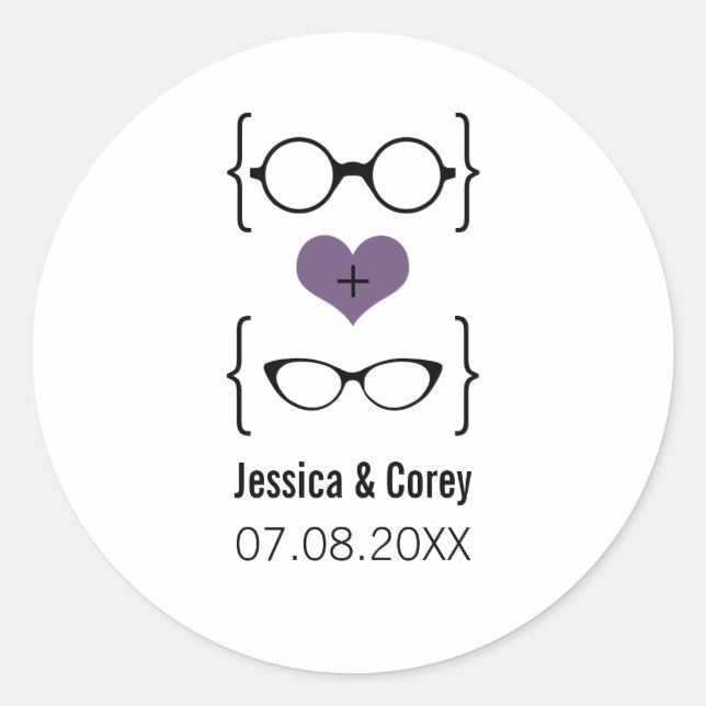 Lila Geeky Glasses Wedding Stickers (Vorderseite)