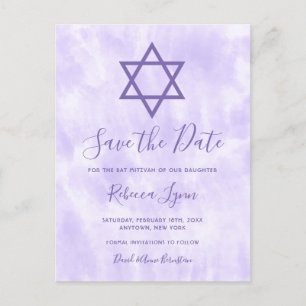 Lila Gefärbte Krawatte Bat Mitzvah Save the Date Ankündigungspostkarte