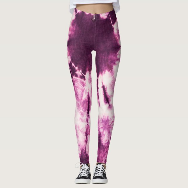 Lila Gefärbte Krawatte Batik Textur Leggings (Vorderseite)