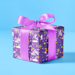 Lila gefärbtes 2. Geburtstags-Einhorn-Muster Geschenkpapier