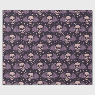 Lila geflügelte Totenkopf-Himmelsmond-Muster Geschenkpapier