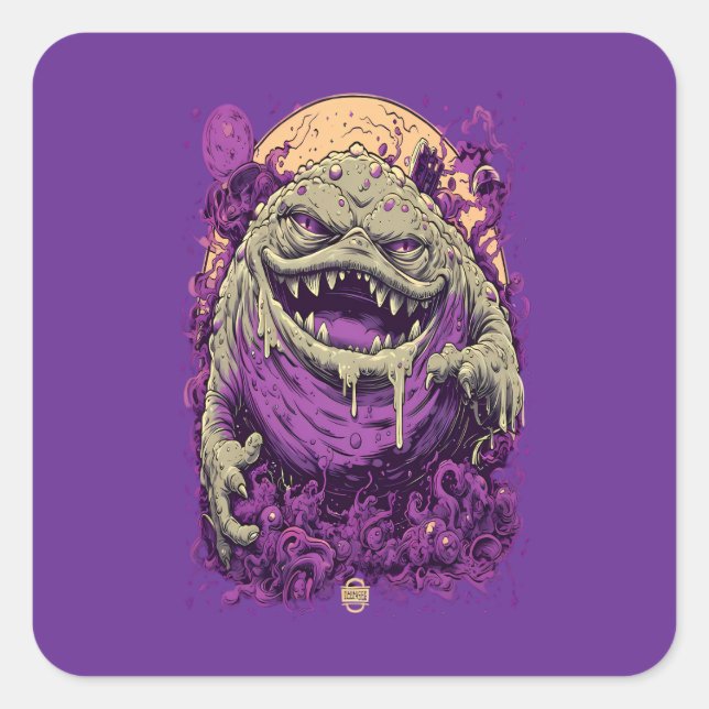 Lila gehörntes Monster Dark Comic Aufkleber (Vorderseite)