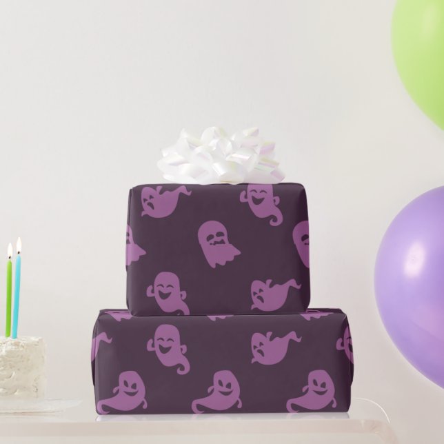 Lila Geister Dunkles Lila Halloween Geschenkpapier (Partygeschenke)