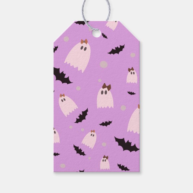 Lila Geister Halloween-Trick oder behandeln Gesche Geschenkanhänger (Vorderseite)