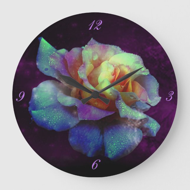 Lila geküsste türkisfarbene Rose Wall Clock Große Wanduhr (Vorderseite)