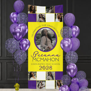 Lila & Gelb 9 Foto-Collage-Abschluss Vinyl Banner