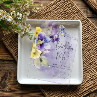 Lila & gelb Blüten Moderne Geburt Acryleinladungen