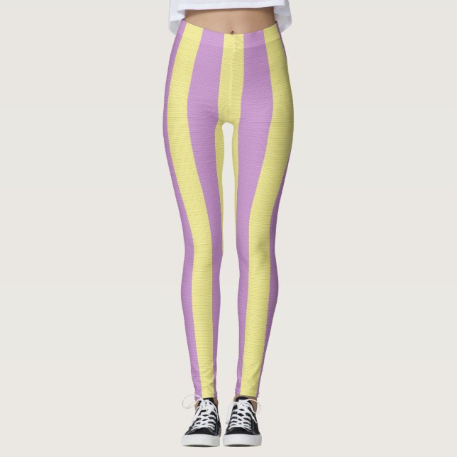 Lila-gelb gestreiftes Muster Leggings (Vorderseite)