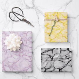 Lila-gelb-graues Marmormuster Elegant Geschenkpapier Set