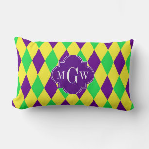 Lila Gelb Grün Harlekin Purp Quat 3 Monogramm Lendenkissen