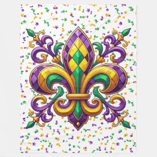 Lila gelb grün Mardi Gras fleur de lis Fleecedecke