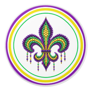 Lila gelb grün Mardi Gras fleur de lis Keramikknauf
