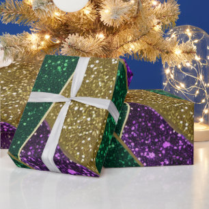 Lila Gelb Grün Mardi Gras Glittermuster Geschenkpapier