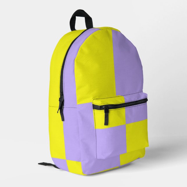 Lila Gelb Karomuster Bedruckter Rucksack (Rückseitige Ecke links)