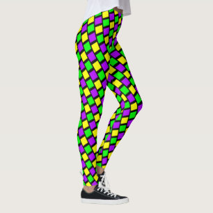 Lila-Gelb-Muster Schwarze Mardi Gras Leggings