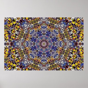 Lila & gelb Psychedelisches Fraktal Mandala Poster