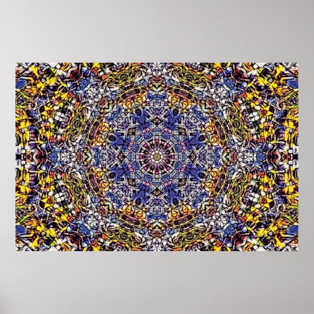 Lila & gelb Psychedelisches Fraktal Mandala Poster (Vorne)