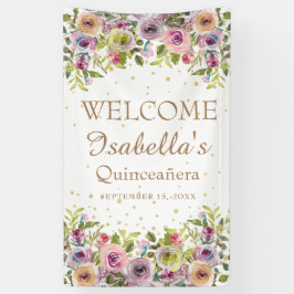 Lila-Gelb-Rosa-Blütengold-Glitzer Quinceañera Banner