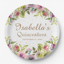 Lila-Gelb-Rosa-Blütengold-Glitzer Quinceañera