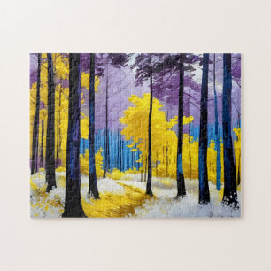 Lila Gelb und Blau Majestic Dreamlike Forest Puzzle