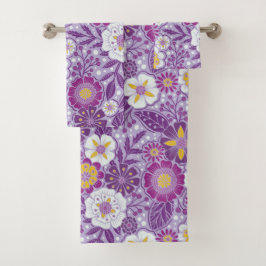 Lila, Gelb und Magenta Badhandtuch Set