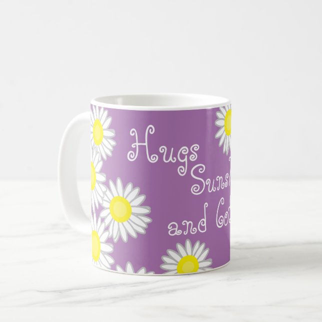 Lila Gelb und Weiß Daisy Niedliches Sprichwort Kaffeetasse (Vorderseite Links)