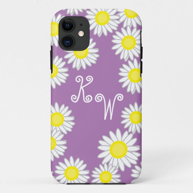 Lila-Gelb-Weiß-Grau-Daisy-Spaß Case-Mate iPhone Hülle (Rückseite)