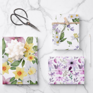 Lila Gelb Weiß Grün Florale Bepflanzung Für sie Geschenkpapier Set
