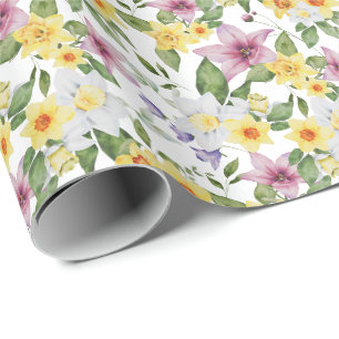 Lila Gelb Weiß Grün Florales Grünzeug Blätter Geschenkpapier