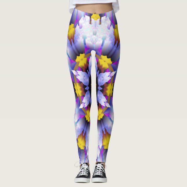 lila gelbe abstrakte Blume Leggings (Vorderseite)