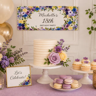 Lila Gelbe Aquarell-Blumen 18. Geburtstag Banner