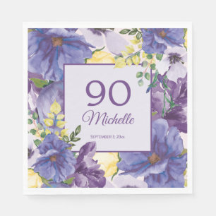 Lila Gelbe Aquarell-Blumen 90. Geburtstag Serviette