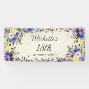 Lila Gelbe Aquarell-Blumen zum 18. Geburtstag Banner